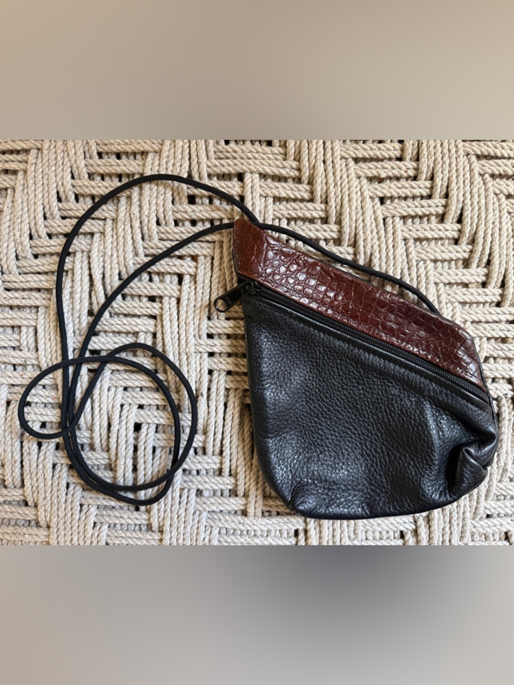 Handmade Leather Asymmetrical Crossbody Purse Black Brown Minimalist Artisan Sma